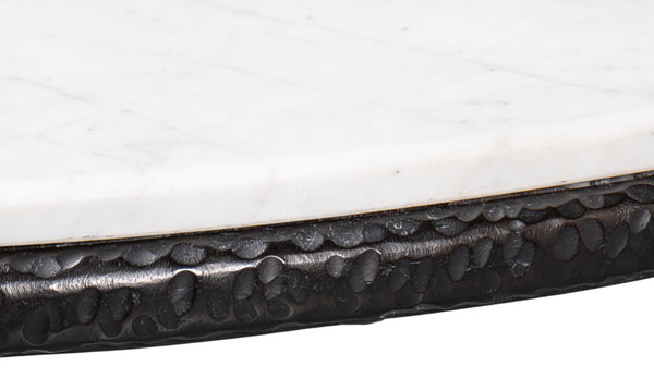 Sarreid Dakor Round Breakfast Table - Elegant Distressed White Marble With Rustic Black Forged Iron Base Black  53965