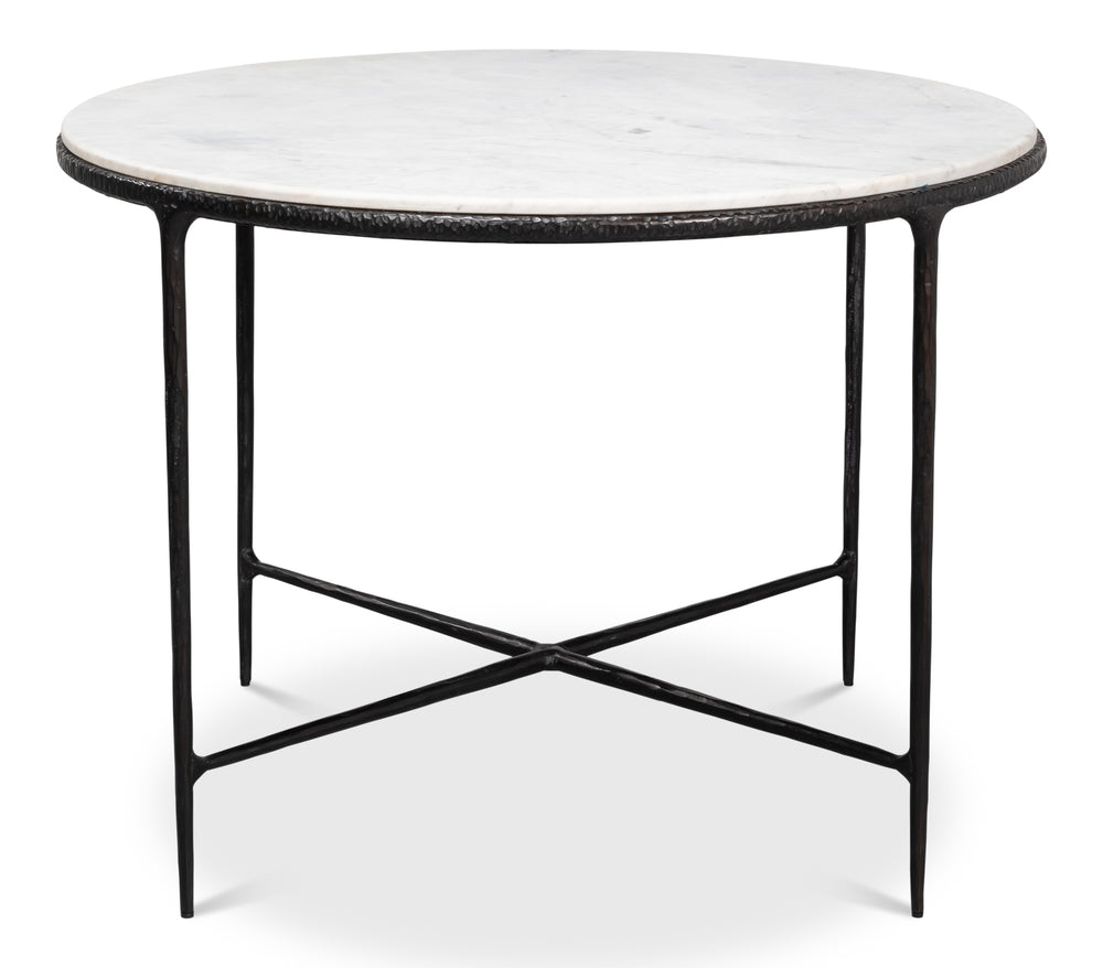 Sarreid Dakor Round Breakfast Table - Elegant Distressed White Marble With Rustic Black Forged Iron Base Black  53965