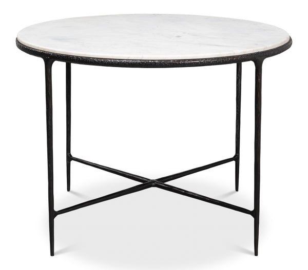 Sarreid Dakor Round Breakfast Table - Elegant Distressed White Marble With Rustic Black Forged Iron Base Black  53965
