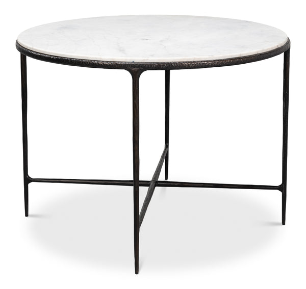Sarreid Dakor Round Breakfast Table - Elegant Distressed White Marble With Rustic Black Forged Iron Base Black  53965