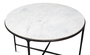 Sarreid Dakor Round Breakfast Table - Elegant Distressed White Marble With Rustic Black Forged Iron Base Black  53965
