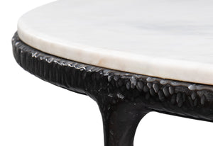 Sarreid Dakor Round Breakfast Table - Elegant Distressed White Marble With Rustic Black Forged Iron Base Black  53965