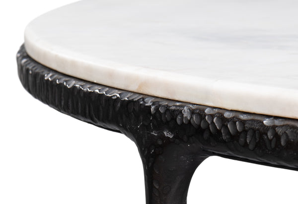 Sarreid Dakor Round Breakfast Table - Elegant Distressed White Marble With Rustic Black Forged Iron Base Black  53965