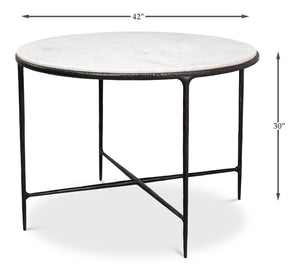 Sarreid Dakor Round Breakfast Table - Elegant Distressed White Marble With Rustic Black Forged Iron Base Black  53965