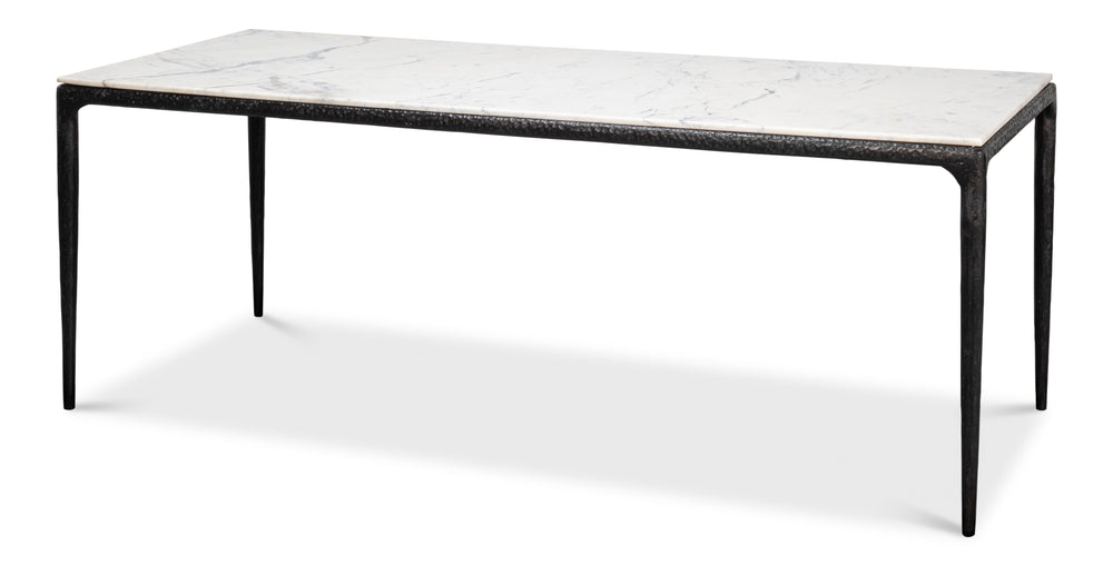 Sarreid Dakor Dining Table - Stunning Distressed White Marble Top With Rustic Black Forged Iron Base Black  53966