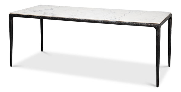 Sarreid Dakor Dining Table - Stunning Distressed White Marble Top With Rustic Black Forged Iron Base Black  53966