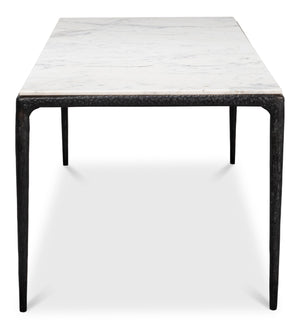 Sarreid Dakor Dining Table - Stunning Distressed White Marble Top With Rustic Black Forged Iron Base Black  53966