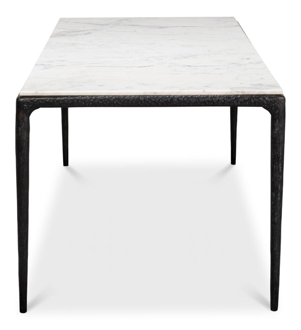 Sarreid Dakor Dining Table - Stunning Distressed White Marble Top With Rustic Black Forged Iron Base Black  53966