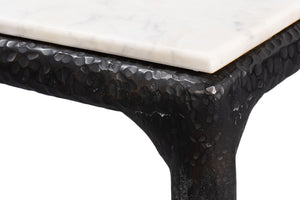 Sarreid Dakor Dining Table - Stunning Distressed White Marble Top With Rustic Black Forged Iron Base Black  53966