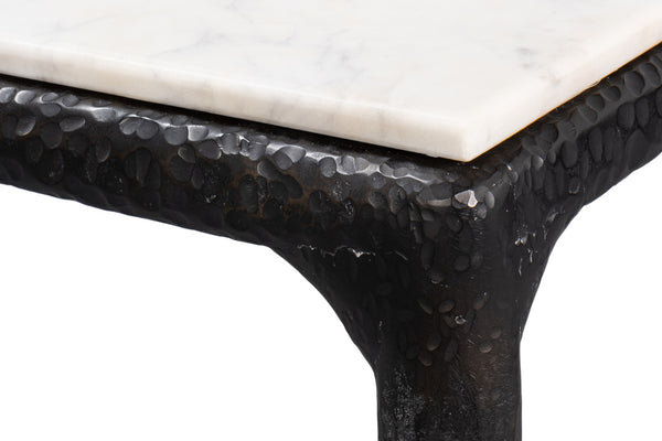 Sarreid Dakor Dining Table - Stunning Distressed White Marble Top With Rustic Black Forged Iron Base Black  53966
