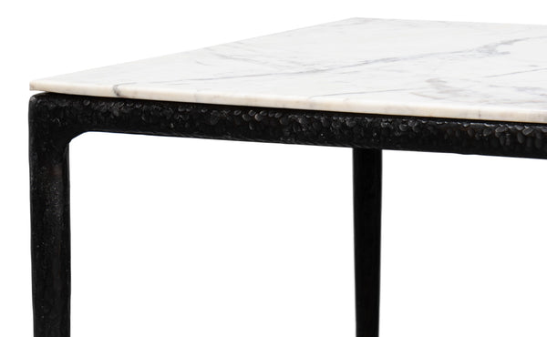 Sarreid Dakor Dining Table - Stunning Distressed White Marble Top With Rustic Black Forged Iron Base Black  53966