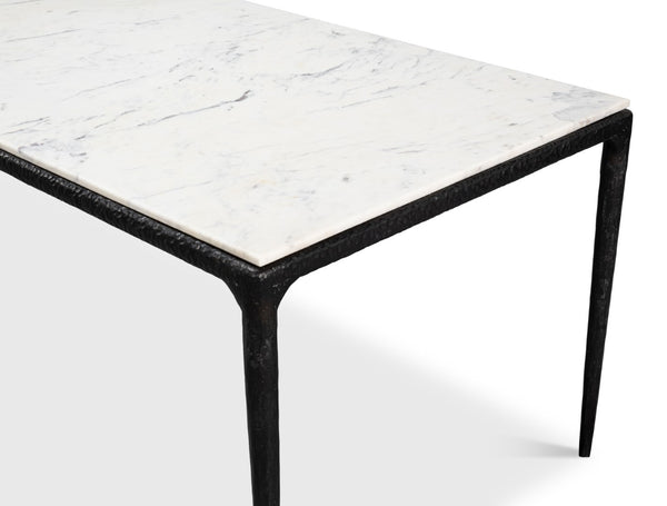 Sarreid Dakor Dining Table - Stunning Distressed White Marble Top With Rustic Black Forged Iron Base Black  53966