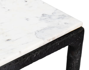 Sarreid Dakor Dining Table - Stunning Distressed White Marble Top With Rustic Black Forged Iron Base Black  53966