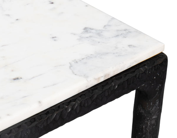 Sarreid Dakor Dining Table - Stunning Distressed White Marble Top With Rustic Black Forged Iron Base Black  53966