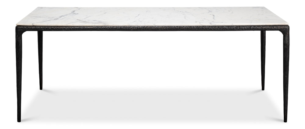 Sarreid Dakor Dining Table - Stunning Distressed White Marble Top With Rustic Black Forged Iron Base Black  53966