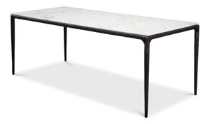 Sarreid Dakor Dining Table - Stunning Distressed White Marble Top With Rustic Black Forged Iron Base Black  53966