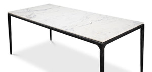 Sarreid Dakor Dining Table - Stunning Distressed White Marble Top With Rustic Black Forged Iron Base Black  53966