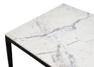 Sarreid Dakor Dining Table - Stunning Distressed White Marble Top With Rustic Black Forged Iron Base Black  53966