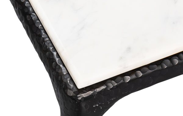 Sarreid Dakor Dining Table - Stunning Distressed White Marble Top With Rustic Black Forged Iron Base Black  53966