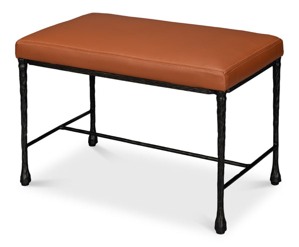 Sarreid Kings Road Leather Bench - Luxurious Cowhide Upholstered Design With Sturdy Iron Frame For Style Brown  53972