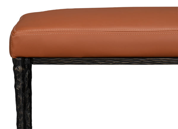 Sarreid Kings Road Leather Bench - Luxurious Cowhide Upholstered Design With Sturdy Iron Frame For Style Brown  53972