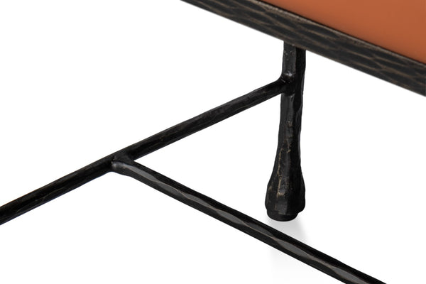 Sarreid Kings Road Leather Bench - Luxurious Cowhide Upholstered Design With Sturdy Iron Frame For Style Brown  53972