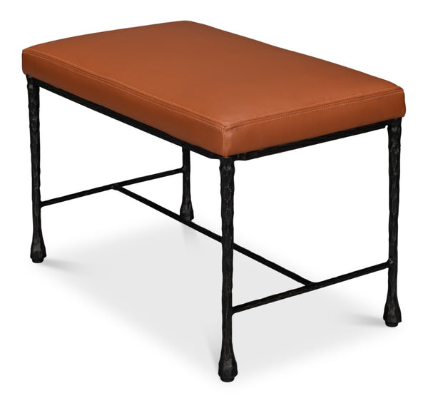 Sarreid Kings Road Leather Bench - Luxurious Cowhide Upholstered Design With Sturdy Iron Frame For Style Brown  53972