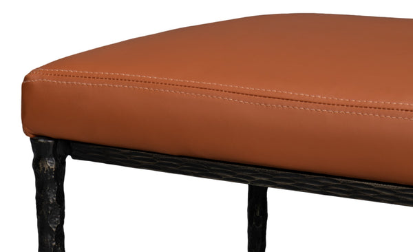 Sarreid Kings Road Leather Bench - Luxurious Cowhide Upholstered Design With Sturdy Iron Frame For Style Brown  53972