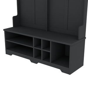 English Elm Modern Entryway Hall Tree with Six Hooks Bench Seat and Open Shoe Cubbies Black W1580S00618
