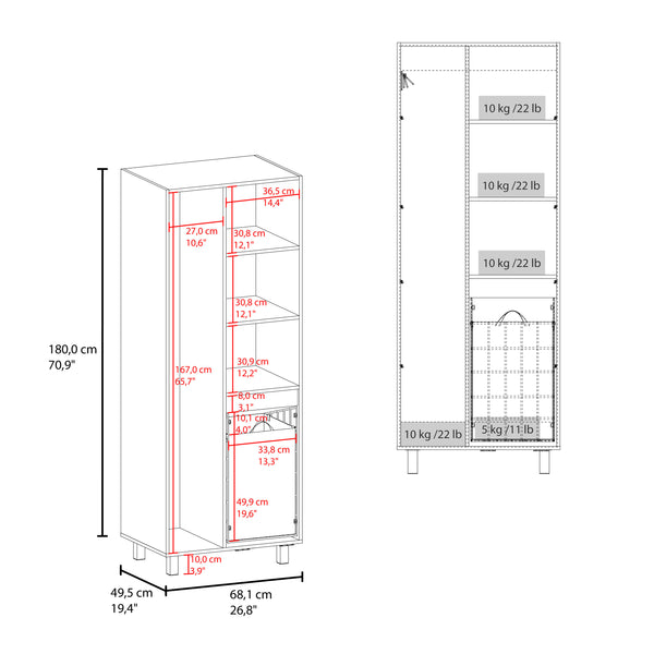 English Elm Storage Cabinet Elegant 70.9" Tall White Engineered Wood with 2 Doors 1 Drawer 3 Shelves Stable Legs B097S00216