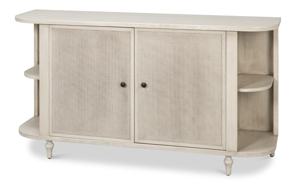 Sarreid Charity Sideboard - Elegant Covet White Tulip Wood With Soft Close Cane Doors For Modern Homes White  53975