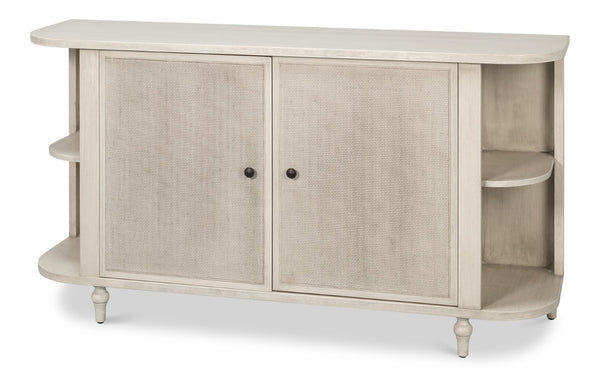 Sarreid Charity Sideboard - Elegant Covet White Tulip Wood With Soft Close Cane Doors For Modern Homes White  53975