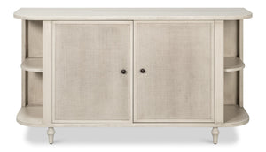 Sarreid Charity Sideboard - Elegant Covet White Tulip Wood With Soft Close Cane Doors For Modern Homes White  53975