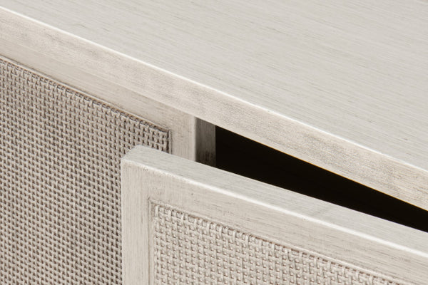 Sarreid Charity Sideboard - Elegant Covet White Tulip Wood With Soft Close Cane Doors For Modern Homes White  53975