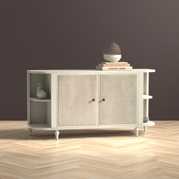 Sarreid Charity Sideboard - Elegant Covet White Tulip Wood With Soft Close Cane Doors For Modern Homes White  53975