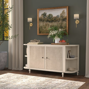 Sarreid Charity Sideboard - Elegant Covet White Tulip Wood With Soft Close Cane Doors For Modern Homes White  53975