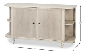 Sarreid Charity Sideboard - Elegant Covet White Tulip Wood With Soft Close Cane Doors For Modern Homes White  53975