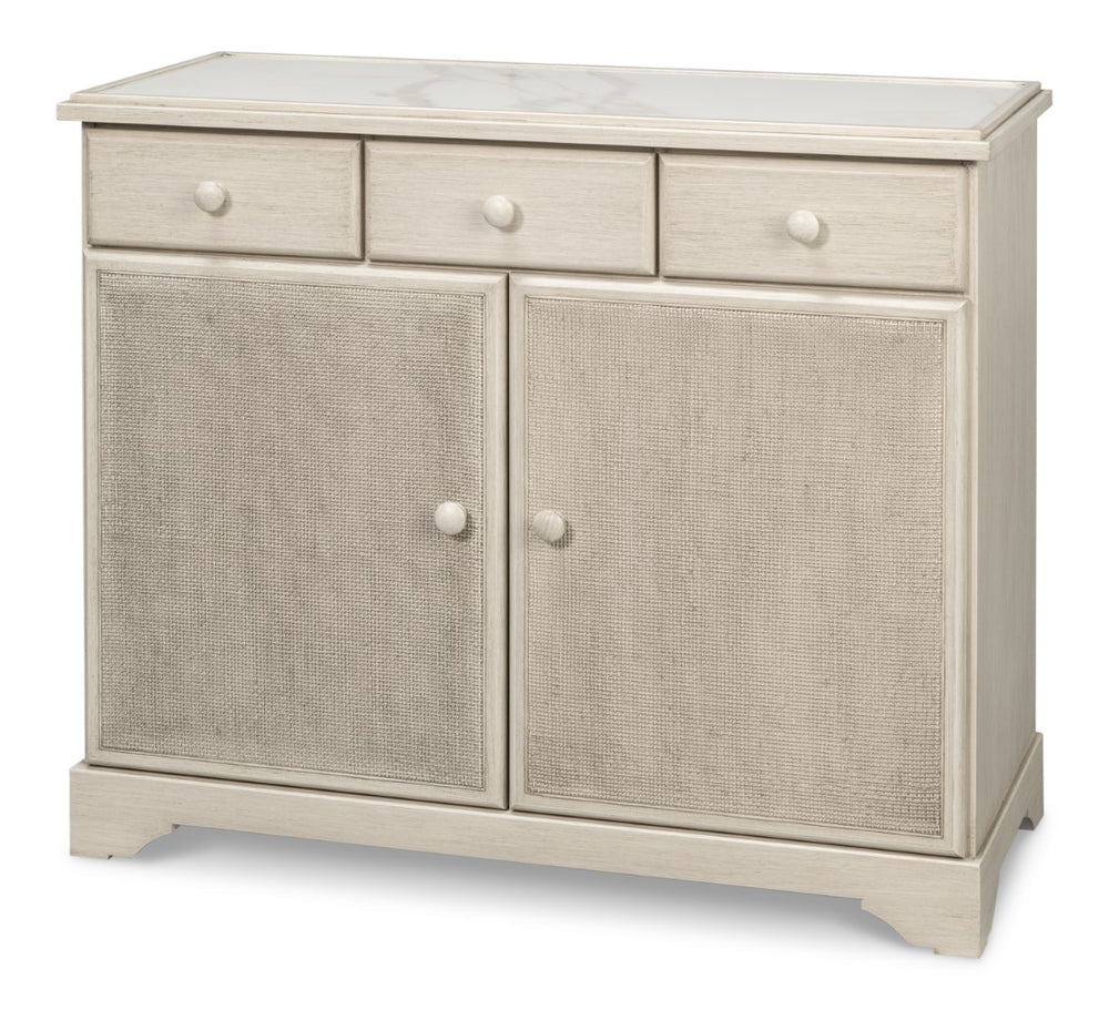 Sarreid Jeremy Two Door Buffet - Elegant Cane Doors, Soft Close Mechanism, Tulip Wood & Stylish Porcelain Finish White  53977