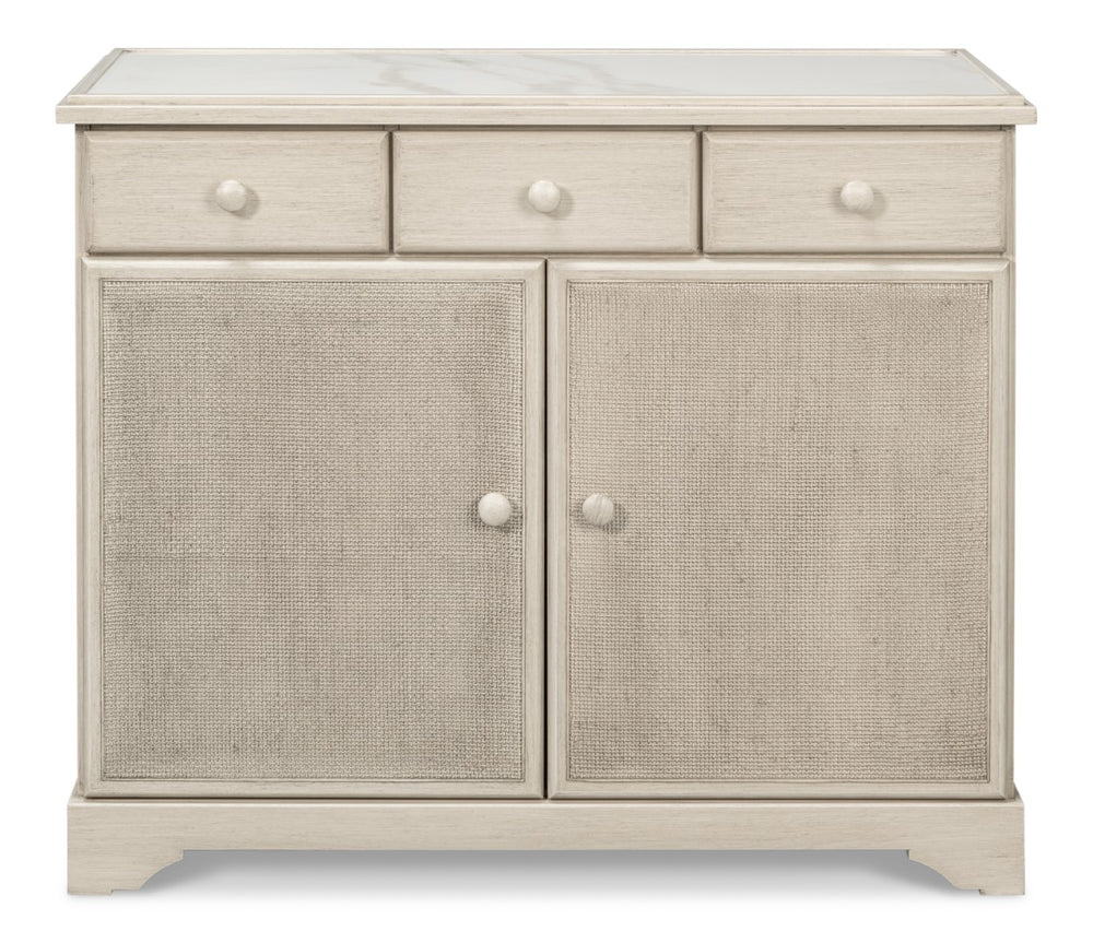 Sarreid Jeremy Two Door Buffet - Elegant Cane Doors, Soft Close Mechanism, Tulip Wood & Stylish Porcelain Finish White  53977