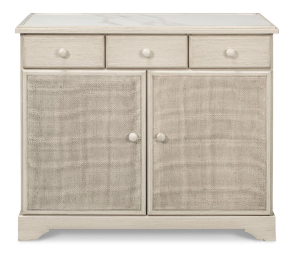 Sarreid Jeremy Two Door Buffet - Elegant Cane Doors, Soft Close Mechanism, Tulip Wood & Stylish Porcelain Finish White  53977