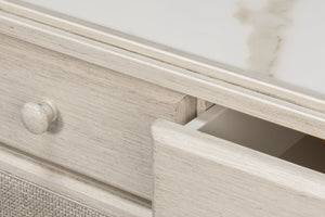 Sarreid Jeremy Two Door Buffet - Elegant Cane Doors, Soft Close Mechanism, Tulip Wood & Stylish Porcelain Finish White  53977