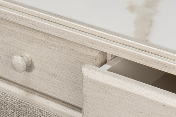 Sarreid Jeremy Two Door Buffet - Elegant Cane Doors, Soft Close Mechanism, Tulip Wood & Stylish Porcelain Finish White  53977