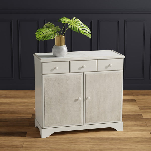 Sarreid Jeremy Two Door Buffet - Elegant Cane Doors, Soft Close Mechanism, Tulip Wood & Stylish Porcelain Finish White  53977