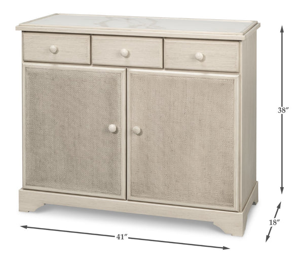Sarreid Jeremy Two Door Buffet - Elegant Cane Doors, Soft Close Mechanism, Tulip Wood & Stylish Porcelain Finish White  53977