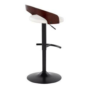 English Elm Grotto Adjustable Barstool Set Of 2 In Black Metal & Cherry Wood With Swivel And Faux Leather Comfort B202S00905