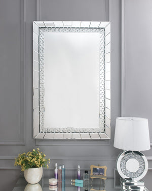 English Elm Nysa Rectangular Wall Mirror with Beveled Frame and Faux Crystal Inlay for Glam Decor B2726P446662