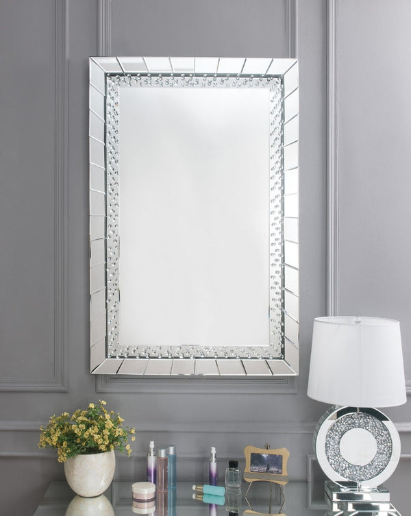 English Elm Nysa Rectangular Wall Mirror with Beveled Frame and Faux Crystal Inlay for Glam Decor B2726P446662