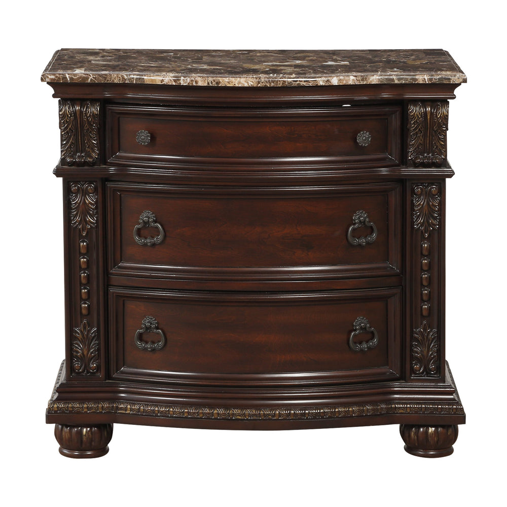 English Elm Dark Cherry Cavalier Nightstand with Genuine Marble Top, Gold Accents, 3 Drawers, Traditional Elegance B011P355219
