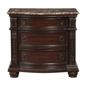 English Elm Dark Cherry Cavalier Nightstand with Genuine Marble Top, Gold Accents, 3 Drawers, Traditional Elegance B011P355219