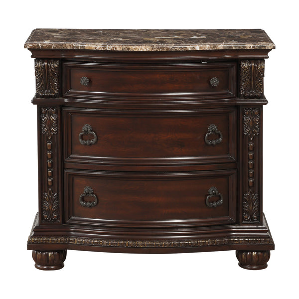 English Elm Dark Cherry Cavalier Nightstand with Genuine Marble Top, Gold Accents, 3 Drawers, Traditional Elegance B011P355219